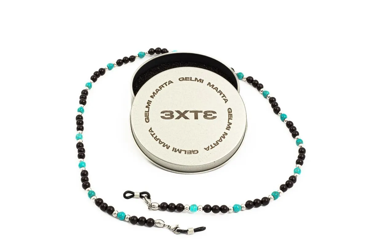 BRILLENKETTING  KETTING MARTA GELMI 3XTE HOUT ZWART EN TURQUOISE HOUT