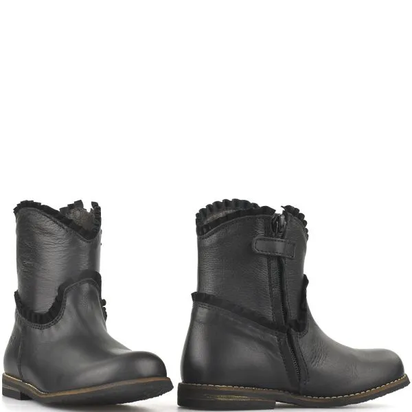 Clic! laarsjes 9583 Piel Ciervo Negro zwart met ruffle sierrand