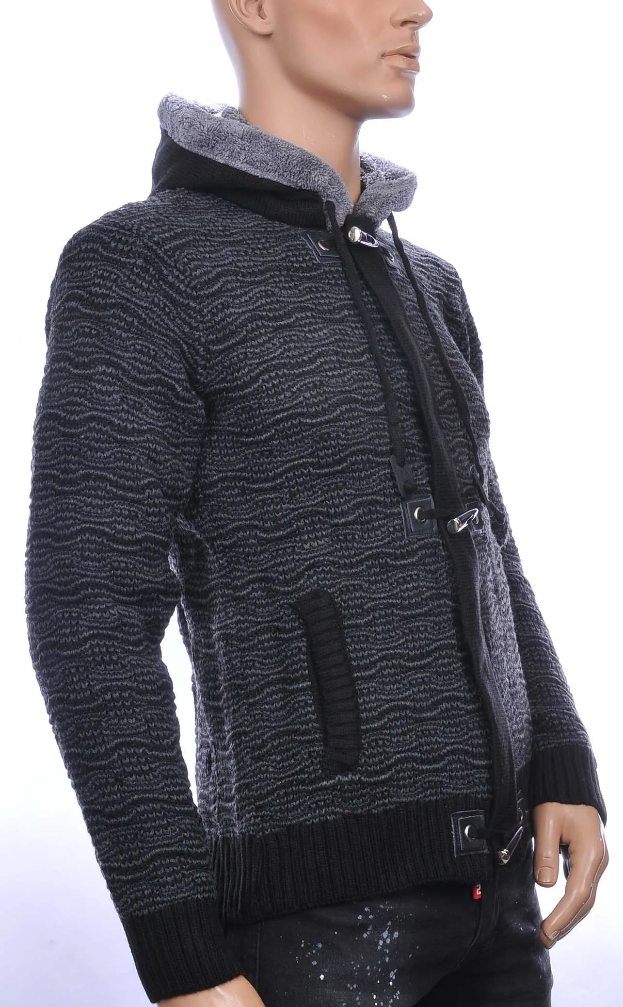CLUBJU TRENDY GROF GEBREIDE HEREN VEST MET CAPUCHON BRUIN