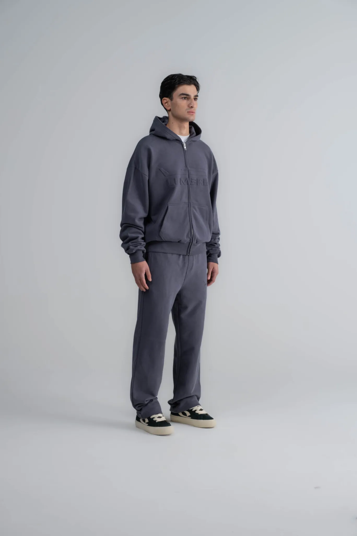 Embossed Zipper Hoodie Dark Blue