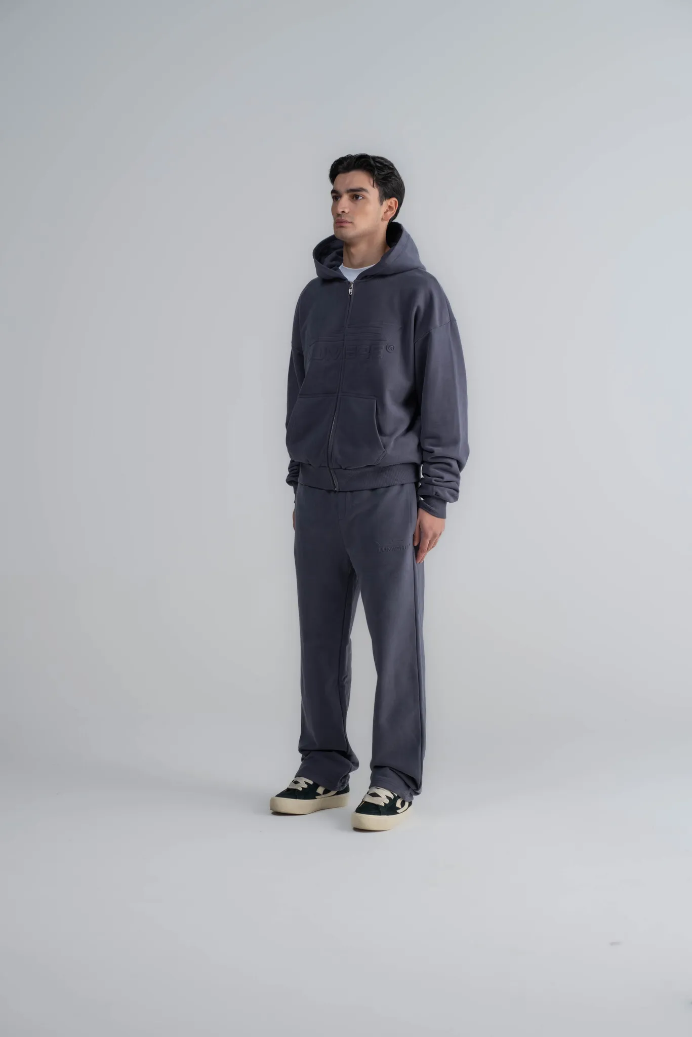Embossed Zipper Hoodie Dark Blue