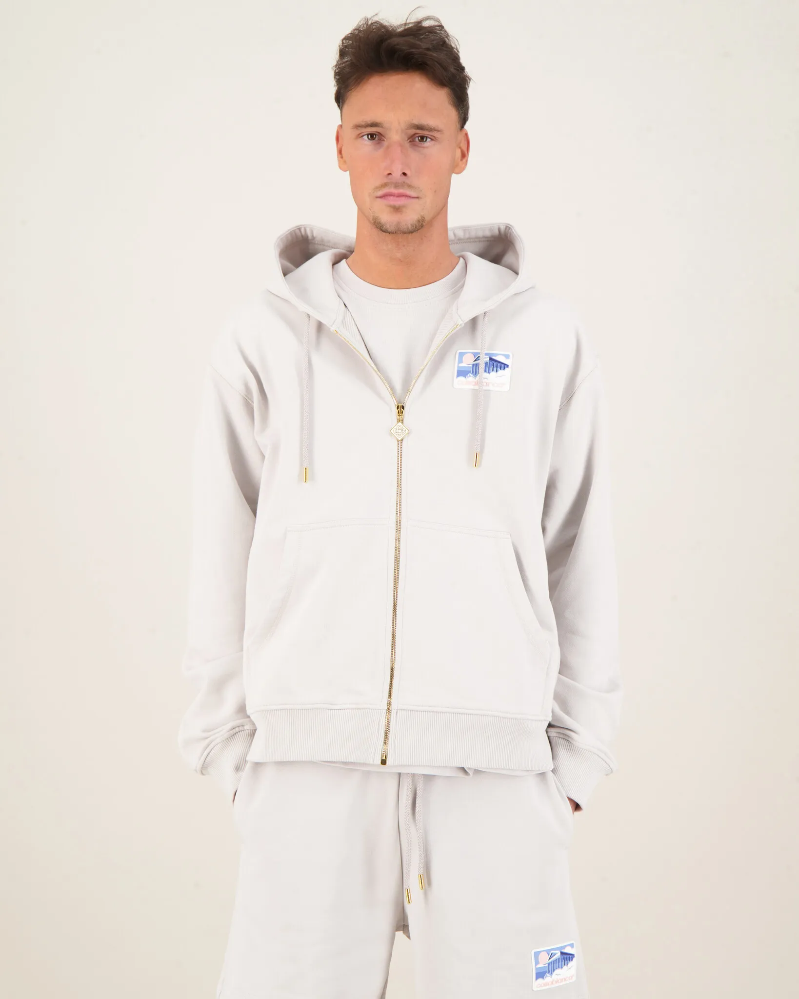 Greek Temple Patch Zip Hoodie Grijs
