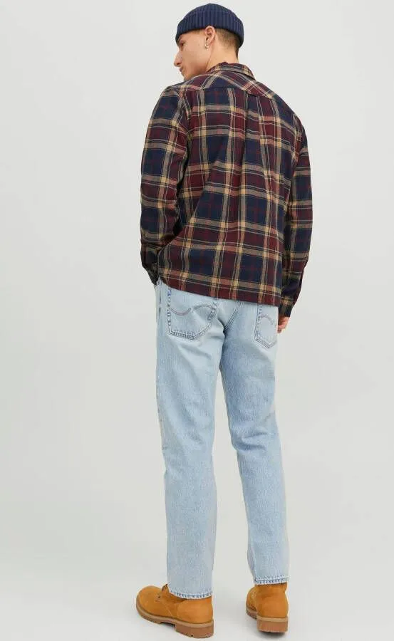 JACK & JONES ESSENTIALS geruit regular fit overshirt JJEEDDIE donkerrood