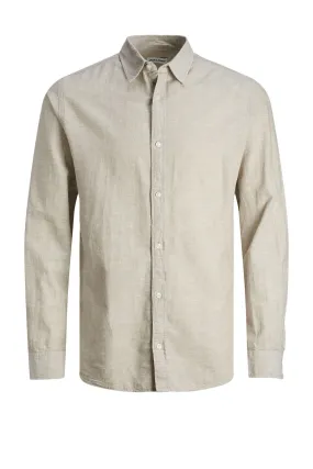 Jack & jones JUNIOR overhemd JJELINEN BLEND beige Jongens Katoen Klassieke kraag 128