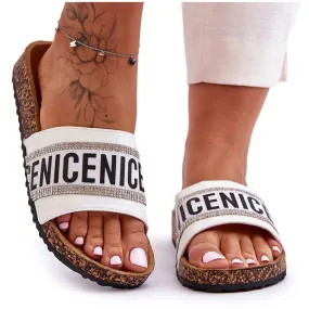 Kurk Slippers Met Zircons Wit Be Nice