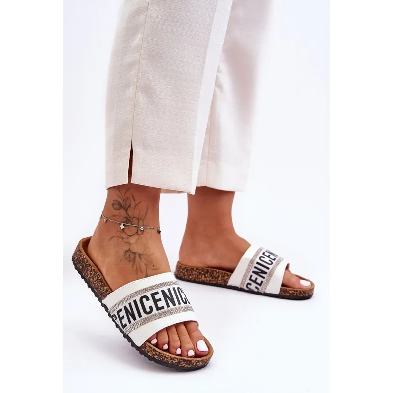 Kurk Slippers Met Zircons Wit Be Nice