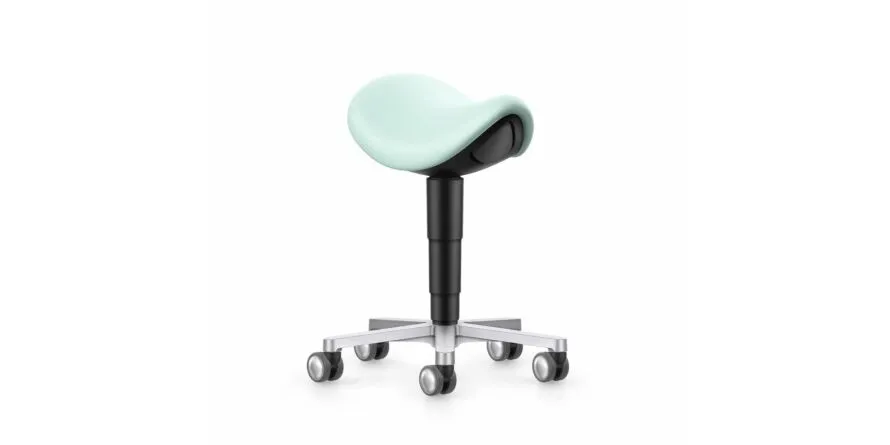 Laboratorium / medische zadelkruk, met wielen, kunstleer Magic mint