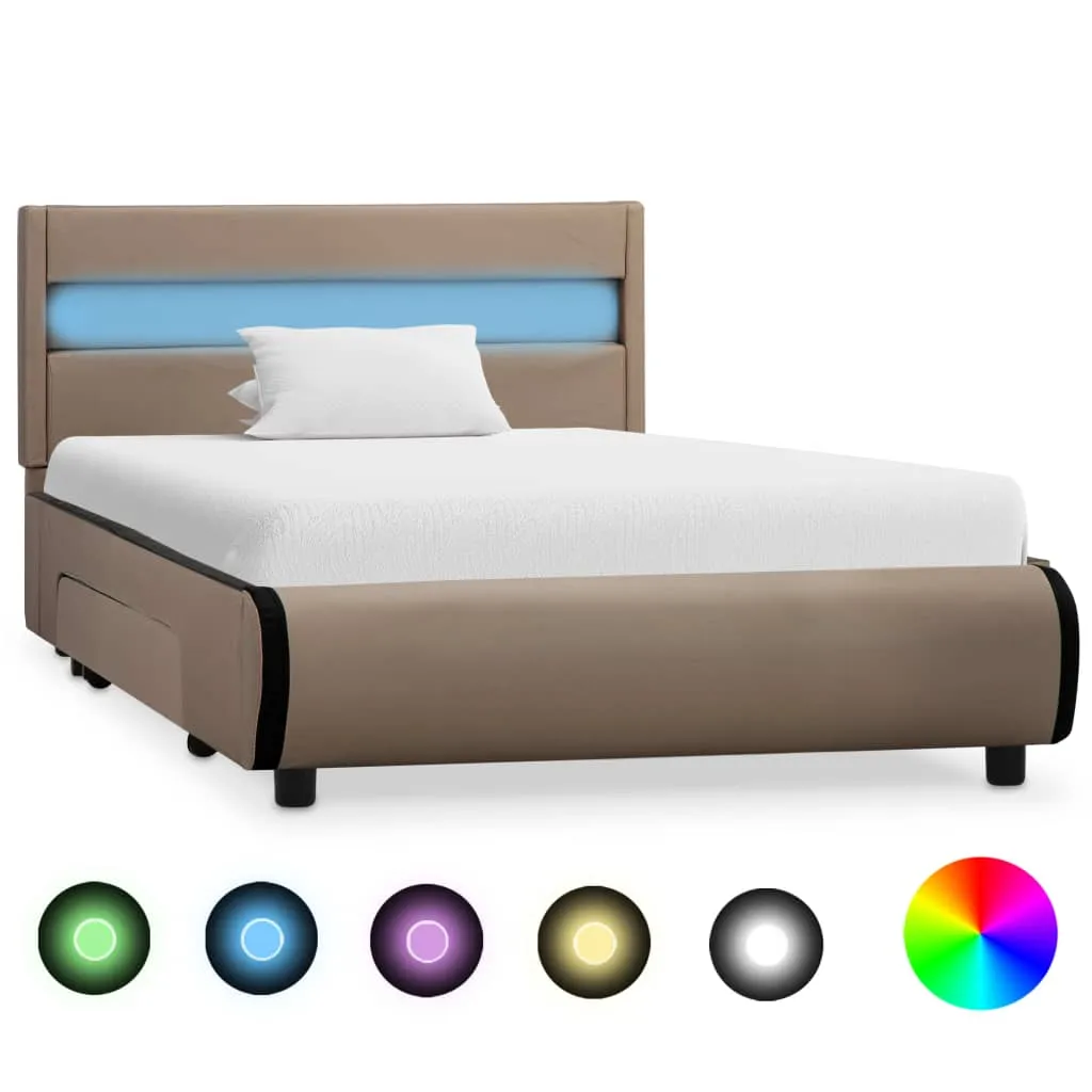 Medina Bedframe met LED kunstleer cappuccino 90x200 cm