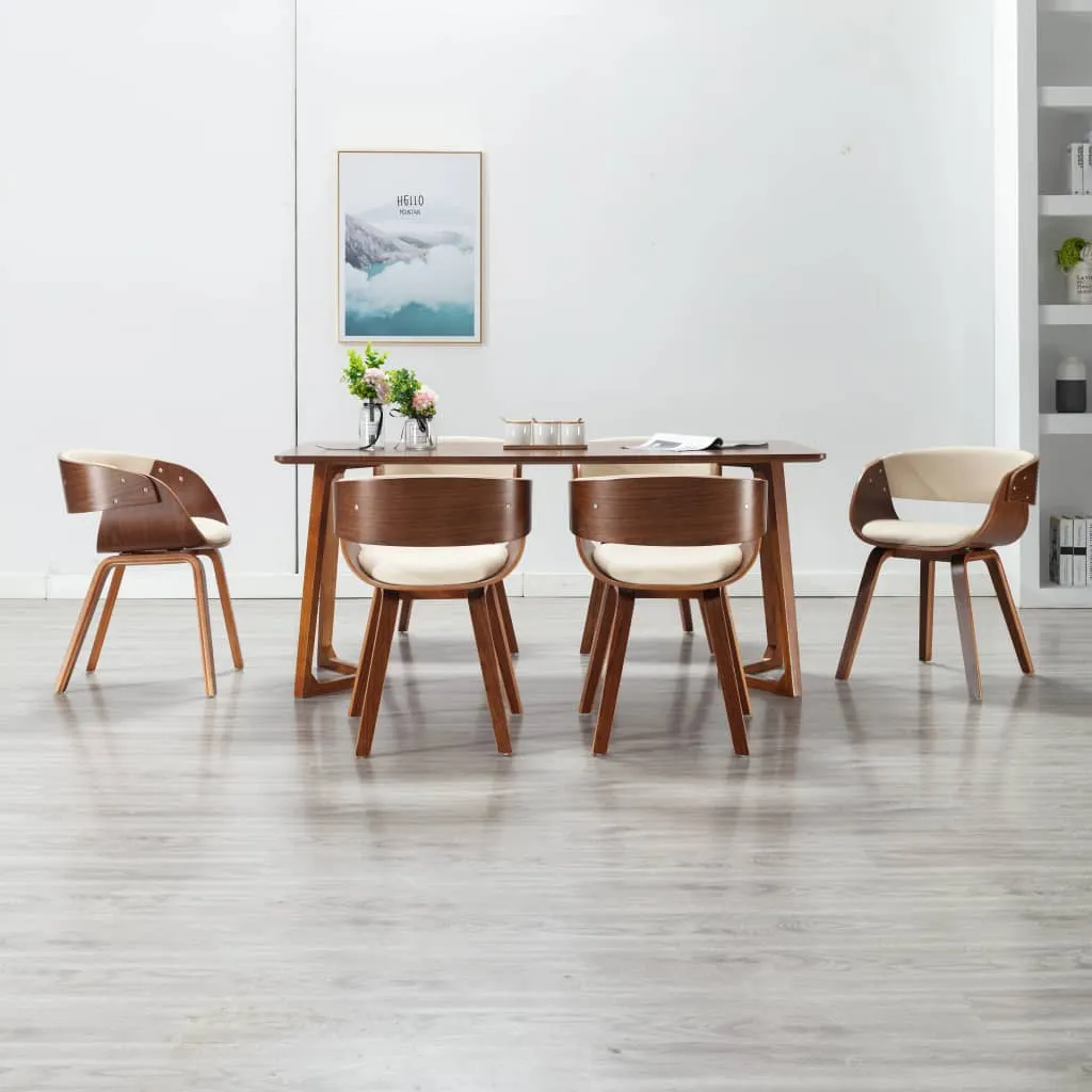 Medina Eetkamerstoelen 6 st gebogen hout en kunstleer crème