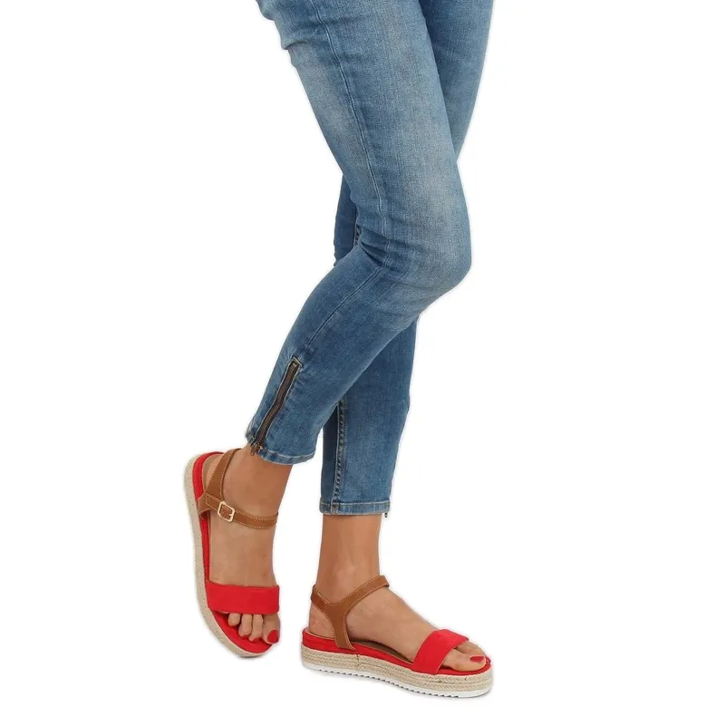 RODE ESPADRILLESANDALEN Y8224 ROOD BRUIN