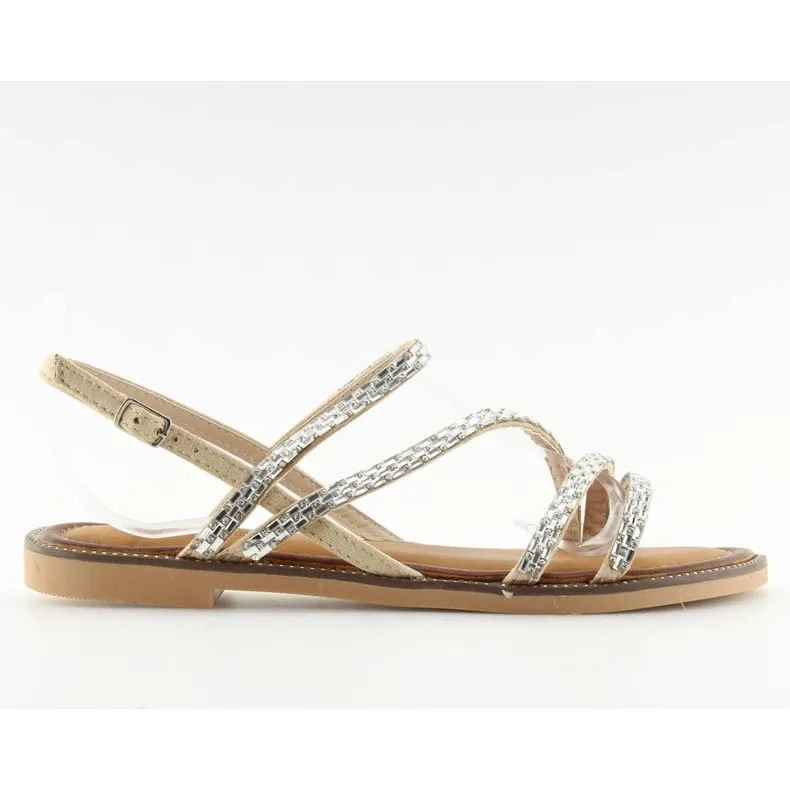 Sandalen met beige zirkonia FM814 abrikoos