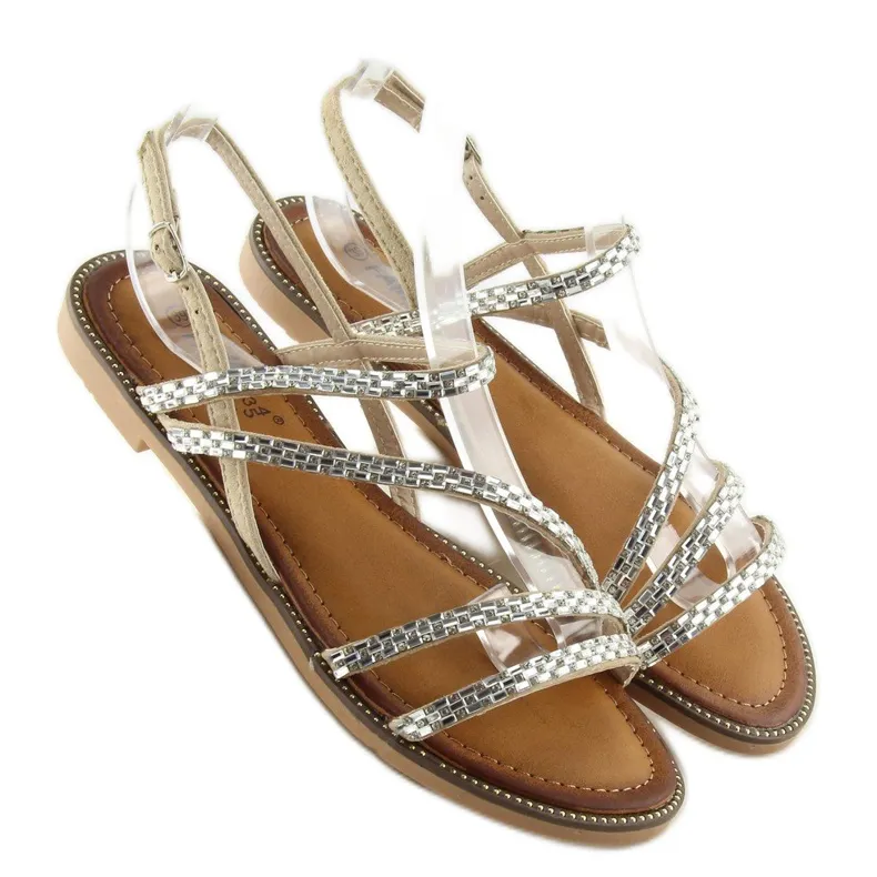 Sandalen met beige zirkonia FM814 abrikoos