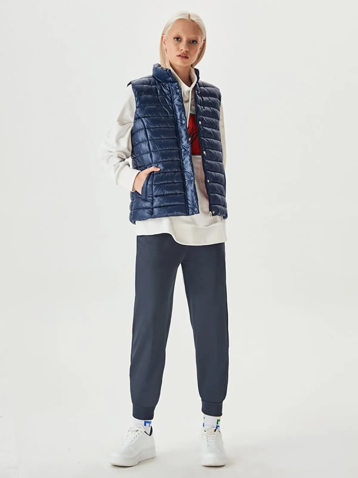 Straight Collar Puffer Donkerblauw Vest